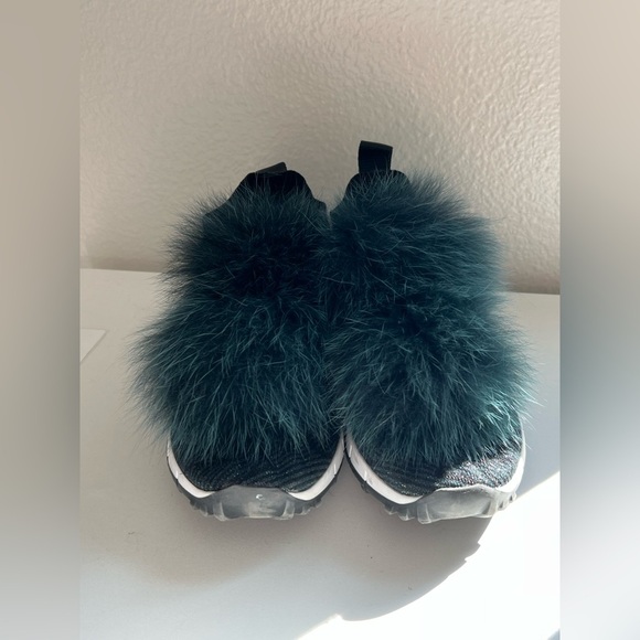 Jimmy Choo Norway Mink Fur & Metallic Green Knit Slip-On Sneakers Size 38 - Picture 4 of 12